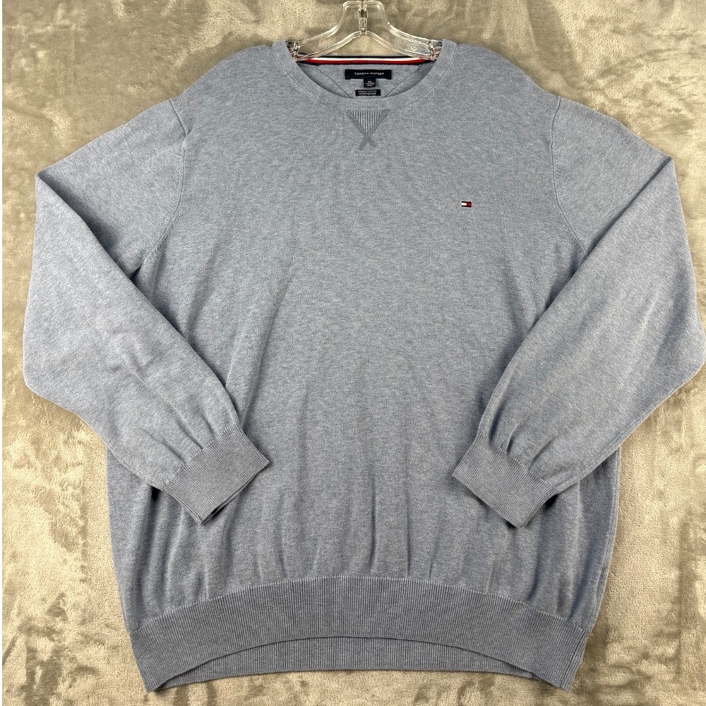 Tommy Hilfiger Sweater Mens XXL Crewneck Light Blue Premium Cotton EUC
